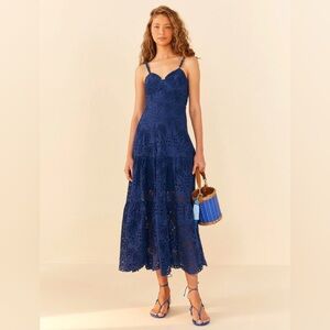 NWT Farm Rio Palm Tree Richilier Maxi Dress in Deep Blue Blue Size Medium.
